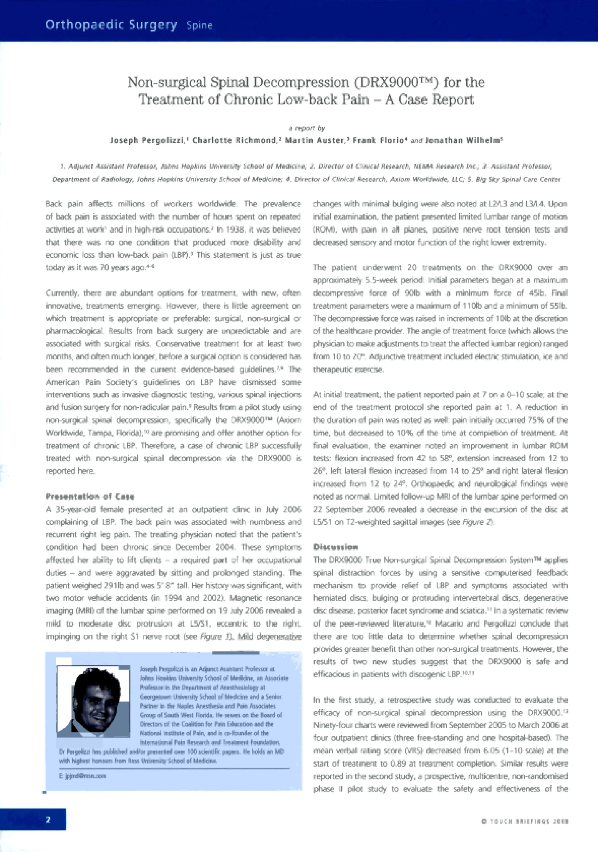Non-surgical Spinal Decompression for the Treatment of Chronic Low-back Pain — A Case Report Cover