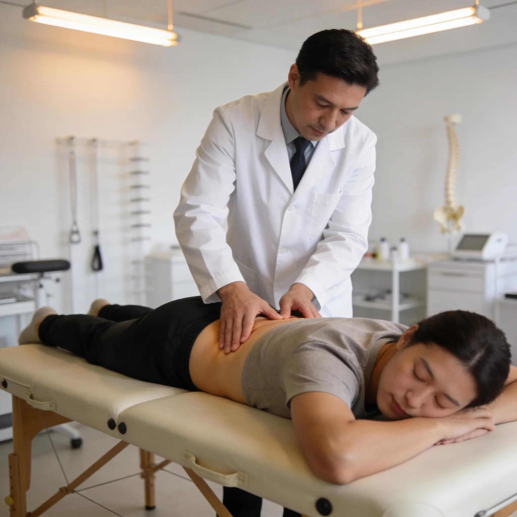 Chiropractor performing spinal adjustment for bulging disc pain relief