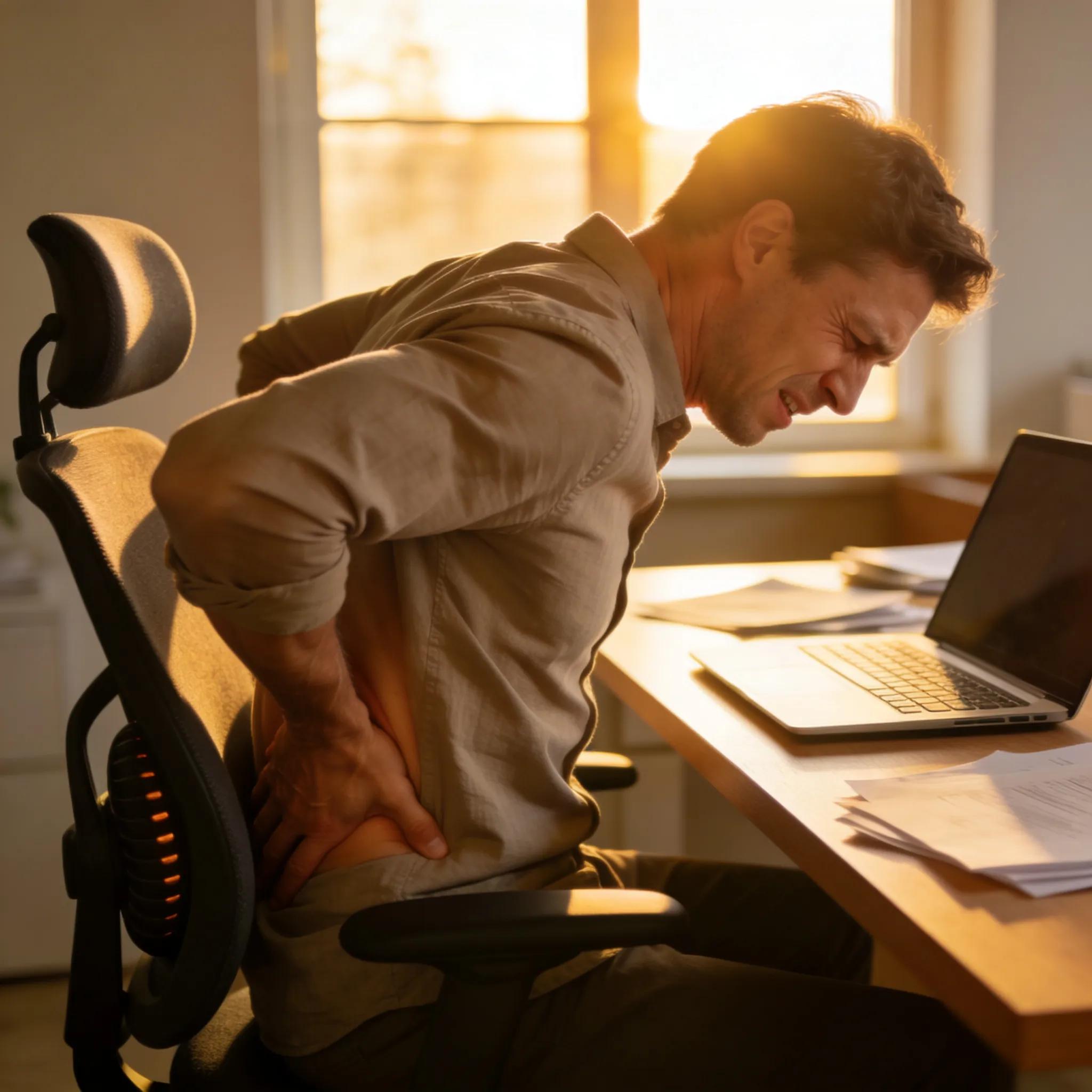 Person showing signs of discomfort due to back pain related to herniated disc symptoms